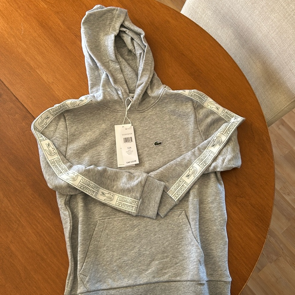 NWT Lacoste boys hooded grey sweatshirt